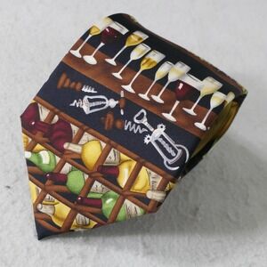 Alynn Mens Necktie 56" Black Wine Cellar Silk Tie Wine Bottles Glasses Grapes